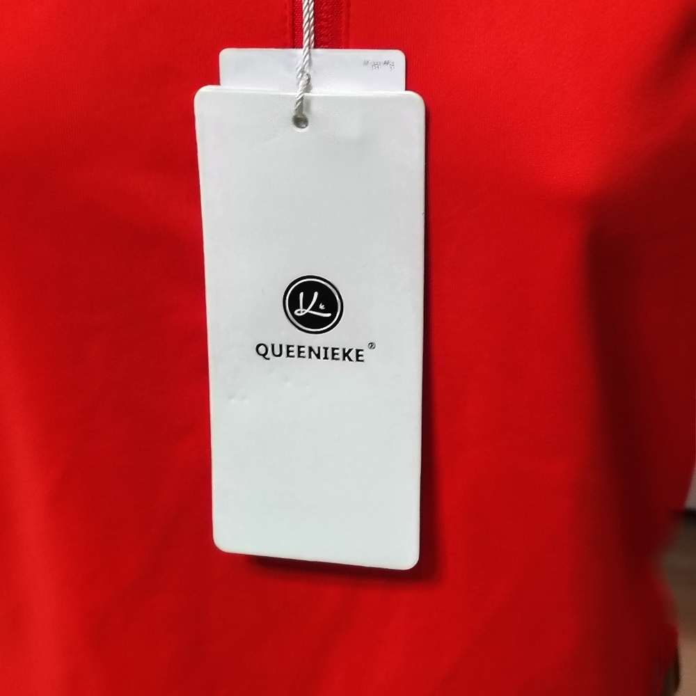 Lycra Queenieke Red Women's LG Long Sleeve Workout Shirt Half Zip Athletic Slim - Picture 3 of 9